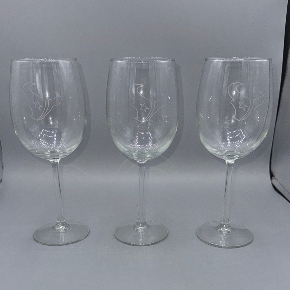 NEW Elegant Clear Wine Glass Set Houston Texans